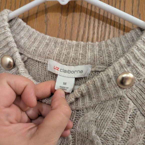 Liz Claiborne Cable Knit Gold Accent Cream Women's Sweater-Size Medium - Picture 2 of 4